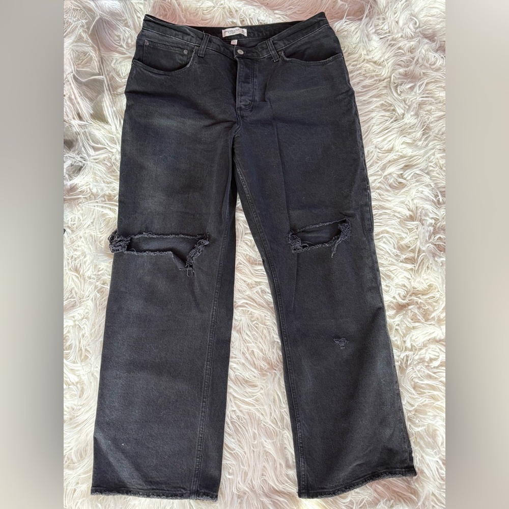 Abercrombie & Fitch Black Distressed Wide-Leg Jeans